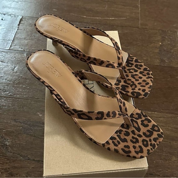 J.Crew-Microsuede kitten-heel sandals-leopard print-size 7.5 New in box. - Picture 3 of 13